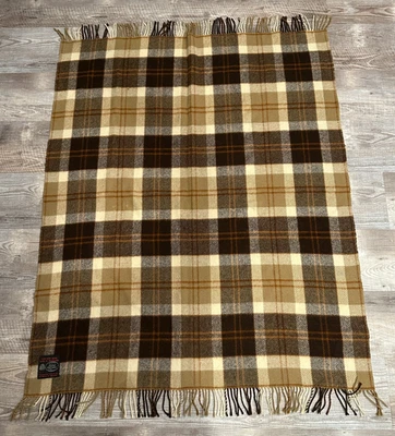 Manta de lana nueva pura Edinburgh Woollen Mill Reino Unido flecos a cuadros marrón 57 x47 Foto 1 de 4