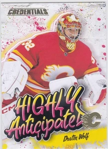 2023/24 CREDENTIALS..DUSTIN WOLF..HIGHLY ANTICIPATED..ROOKIE..# HA-43..FLAMES - Picture 1 of 2