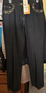 Pantalones de mezclilla elásticos nuevos con etiquetas Ruby Rd para mujer 8 azules Midas Touch metálico detalle dorado - Imagen 1 de 5