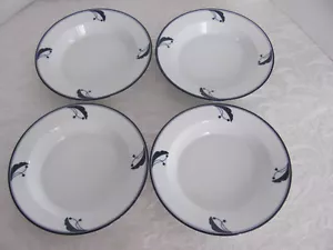 Dansk Flora Bayberry Blue & White Design-Portugal-8 1/2" Rim Soup Bowls-Set of 4 - Picture 1 of 13