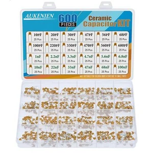 Kit surtido de condensadores de cerámica 24 valores 600 piezas uF nF multicapa monolítico a - Imagen 1 de 11