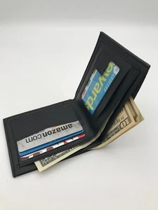 Mens PU Leather Bifold Wallet ID Card Holder Billfold SD Slot Black Buy 2 & Save - Picture 1 of 11