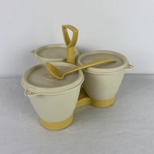 Vintage Tupperware 3 Cup Condiment Dressing Caddy #757-9 w Bowls, Lids,1 Spoon - Picture 1 of 3