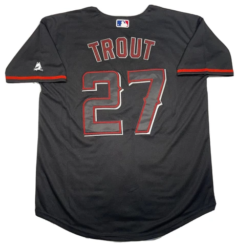 ANGELS JERSEY #27 MIKE TROUT SIZE M-4XL STITCHED BLACK & RED LOS ANGELES MENS Cover