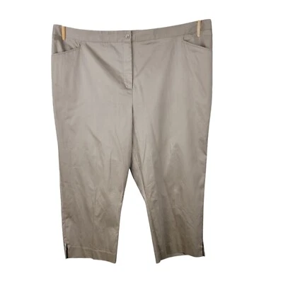 NEW Maggie Barnes Plus size 26W casual crop poplin Pants Stretch waist 26 Tan - Image 1 of 4