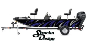 Retro Blue Grey Curved Lines Black Vinyl Graphic Decal Kit Fish Boat Wrap USA - Picture 1 of 1