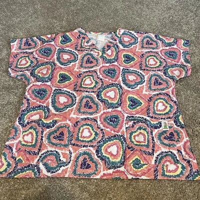 Vintage Women’s Scrub Top Short Sleeve Uniform Express Hearts Size 1X Retro - Image 1 of 4