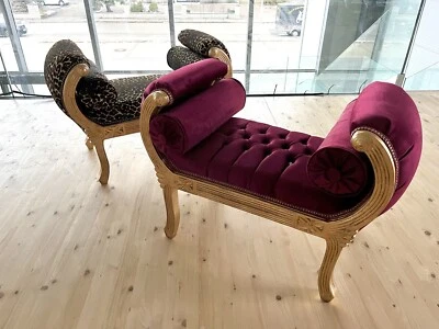 Ottoman French Louis XV Baroque Style Hocker Handmade in Bordeaux Velvet Decor - Bild 1 von 4