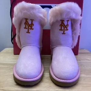 NEW YORK METS Cuce Shoes MLB Pink Faux Fur Boots (Girls' Size 3) YOUTH - Picture 1 of 11