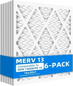 6 Pack) 16x20x1 Furnace Air Filters, MPR 1900 & FPR 10, MERV 13 Pleated Air Filt - Picture 1 of 6