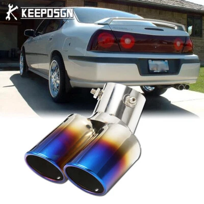 Silenciador de tubo de escape trasero curvo azul de 1,5" 2" punta doble para Chevy Impala 2004 Foto 1 de 4