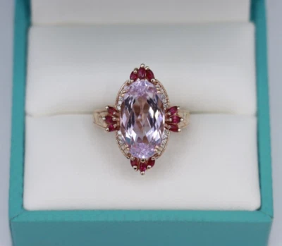 Anillo de cóctel de oro rosa de 14 quilates de 4,75 quilates de kuncita, zafiro rosa y diamantes talla 5 Foto 1 de 4