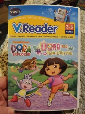 New VTECH V.Reader DORA & THE THREE LITTLE PIGS 3-5 YEARS BNIP~Game Software - Image 1 of 3