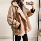 Loose Fur All-In-One Plush Biker Patchwork Jackets Buttons Long Sleeves Coat Top