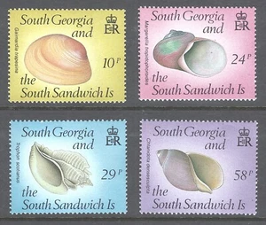 South Georgia Mint MLH OG Sc# 127/130 SG# 179/182 sea shells set  1988 - Picture 1 of 2