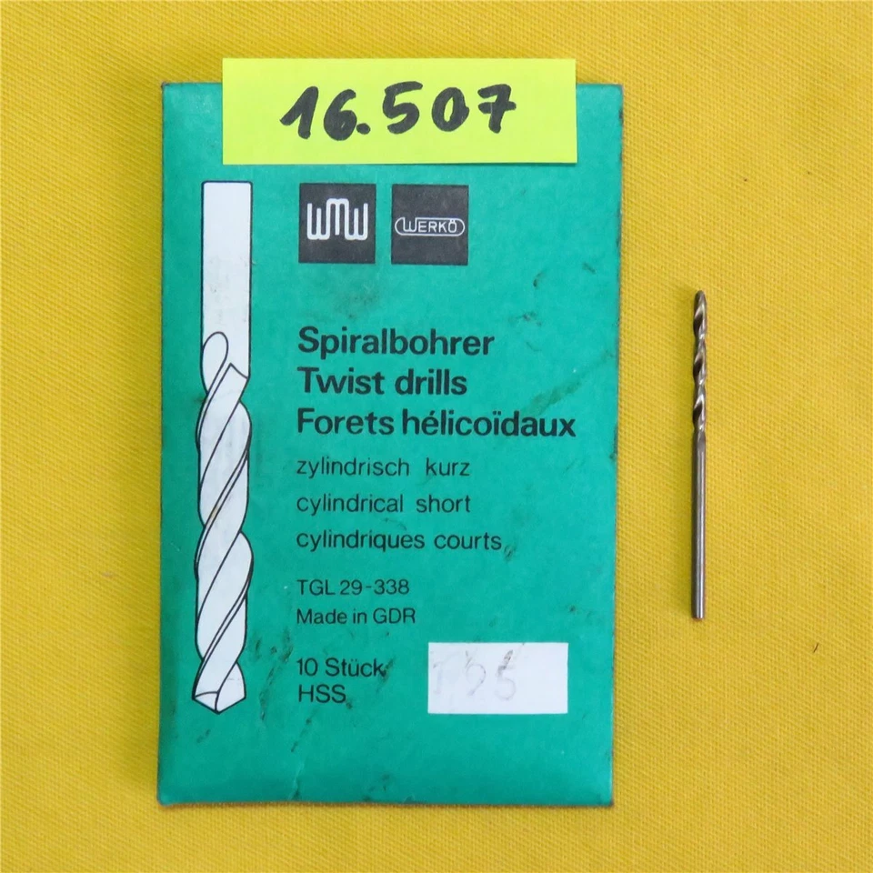 WERKÖ WMW HSS Spiralbohrer Ø 1,95 mm - zylindrisch kurz - Werkö DDR - L 46 mm Typ N Bohrer