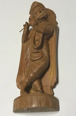Estatua de madera vintage hecha a mano de 6" del Señor Krishna tocando flauta Foto 1 de 4