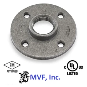 1-1/2" NPT 150# Floor Flange Black Malleable Iron Wall Mount UL/FM <MIF50872B - Picture 1 of 3