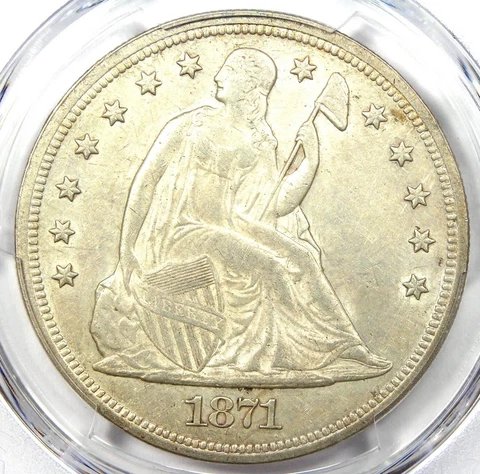 1871 Seated Liberty Silver Dollar $1 - PCGS Uncirculated Detail (UNC MS) - Rare Cover