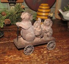 Prim Antique Vtg Style Bunny Rabbits Rooster Chicken Hen Go Cart WHEELS AS IS