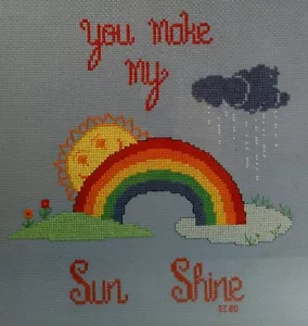Completed Cross Stitch You Make My Sun Shine Rainbow Cottagecore Framed Art - Picture 1 of 7