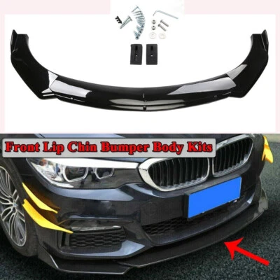 Universal Front Bumper Lip Chin Spoiler Splitter Body Kit Gloss Black Adjustable - Image 1 of 4