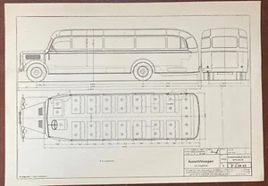 MAGIRUS DEUTZ - ÓMNIBUS - O3500 VAGÓN DE OBSERVACIÓN - DIBUJO DE CONSTRUCCIÓN.   1949 - Imagen 1 de 2