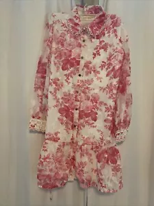 Lipsy Girls Dress Size 11-12 Pink Flowers On White Buttons - Bild 1 von 6