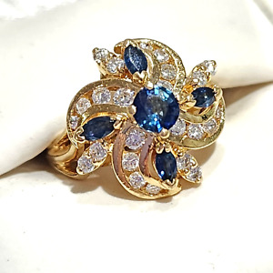 Rare House of Faberge 14K Gold Sapphire & Diamond Starry Starry Night Sz 6 Ring