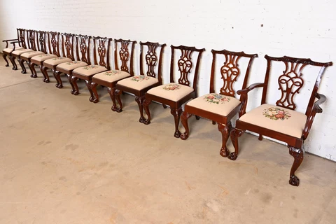 Baker Furniture Chippendale Carved Mahogany Dining Chairs, Set of Twelve Cover
