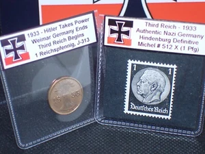 Nazi Germany 1933 Hindenburg Stamp + Hitler Timeline Coin 1 Pfg MNH 512 pre-WW2 - Picture 1 of 10