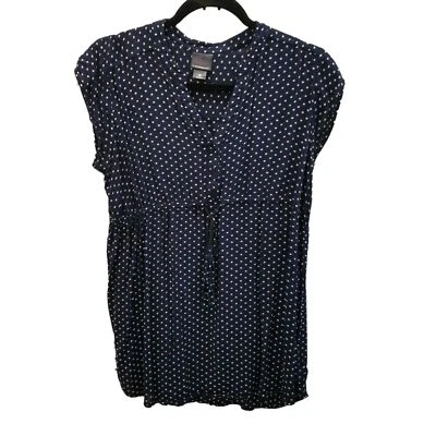 Oh Baby by Motherhood Womens Sz M Blue White Polka Dot Cap Sleeve Maternity Blou - Image 1 of 4