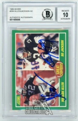 Marcus Allen Bo Jackson 1989 Score Football Great Combos Auto Card #284 - BAS 10 - Image 1 of 2