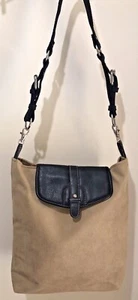 Handgefertigte hellbraune/schwarze vegane Schultertasche/Geldbörse aus Wildlederimitat Upcycling - Bild 1 von 10