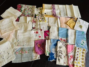 Vintage Handkerchief Lot of 34 Floral Embroidered Fine Lace Linen Prints Hearts - Picture 1 of 18