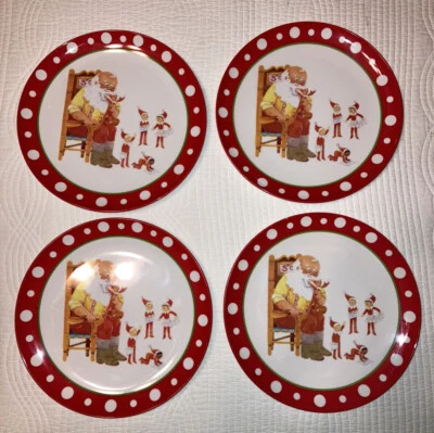 Pottery Barn Kids Christmas 4 Elf On The Shelf W/ Santa Cookie Melamine Plates - Image 1 of 3
