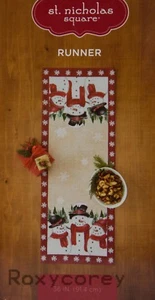 Christmas St Nicholas Square Snowman Tapestry wRed Border Table Runner 13x36 in - Picture 1 of 2