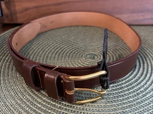Brown Top Grain Cowhide Dress Belt and Brass Tone Metal Buckle Men's Size 30 New - Picture 1 of 11