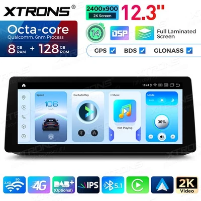 12.3" Android 14 Car 2K Screen Qualcomm 8Core 8+128GB GPS For BMW E60 E61 M5 CCC - Image 1 of 4