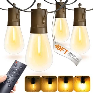 49FT Dimmable Outdoor String Lights with Remote IP65 Waterproof Garden Lights - Picture 1 of 10