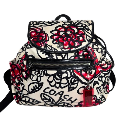 Coach Poppy Daisy Floral Grafitti Nylon Patent Leather Backpack F16582 - Image 1 of 4