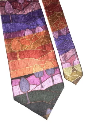 VTG  Voysey Tie Unisex 100% Silk Pink Green Purple Orange Art Nouveau 4” X  58”  - Image 1 of 4