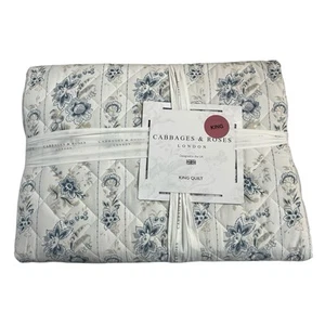 Cabbage & Roses India Rose Blue King Quilt Quilted 106" x 90" Country Classic - Picture 1 of 7