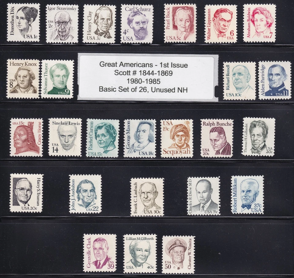 USA 1844-1869 Complete Fresh "Great Americans" Definitive Basic Set, Unused NH - Image 1 of 1