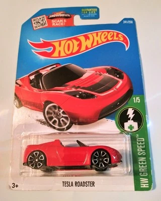 Hot Wheels 2015 Tesla Roadster HW Greenspeed 1/5 Red 1:64 Scale Solar Electric  - Image 1 of 2