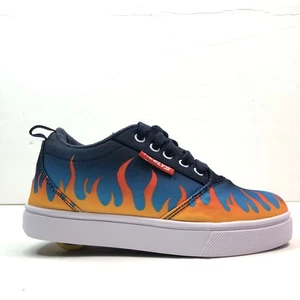 Heelys Youth Size 2 Sneaker/Skates Blue with orange flames HE101003 - Picture 1 of 7