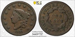1833 Coronet LARGE CENT *PCGS F12BN* Extremely RARE N-4,R-4+ *FREE SHIPPING!!! - Picture 1 of 3