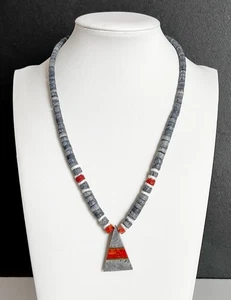 1930's-40's Santa Domingo Pueblo Hand Rolled Repurposed Material Beads Necklace - Picture 1 of 3