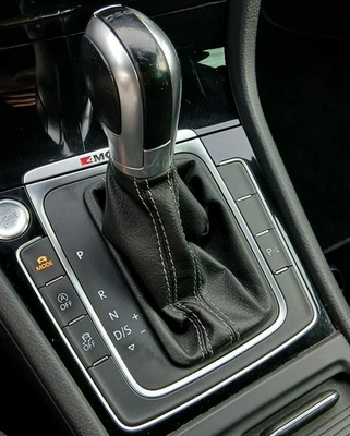 Automatic DSG Gear Gaiter For VW GOLF 7 2013-2019 Black Real Leather Grey Stitch - Image 1 of 4