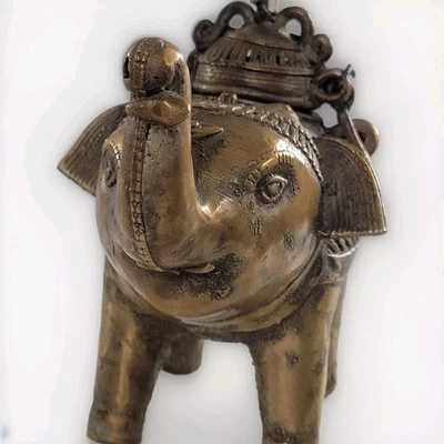 Estatuilla de escultura quemador de incienso elefante indio Dhokra grabado de latón de colección  Foto 1 de 4